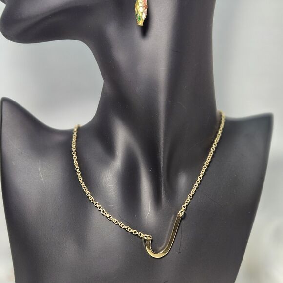 Monogram Necklace Initial Letter J Upper Case Block Side Pendant Gold Tone - Picture 3 of 8